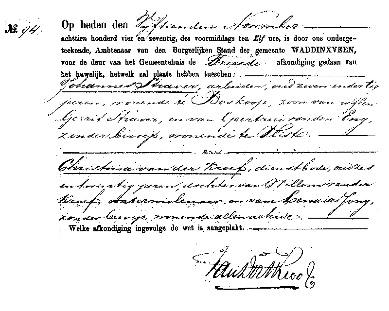 18741115 afkon akte 94 Johannes Straver - Christina vd Kroef